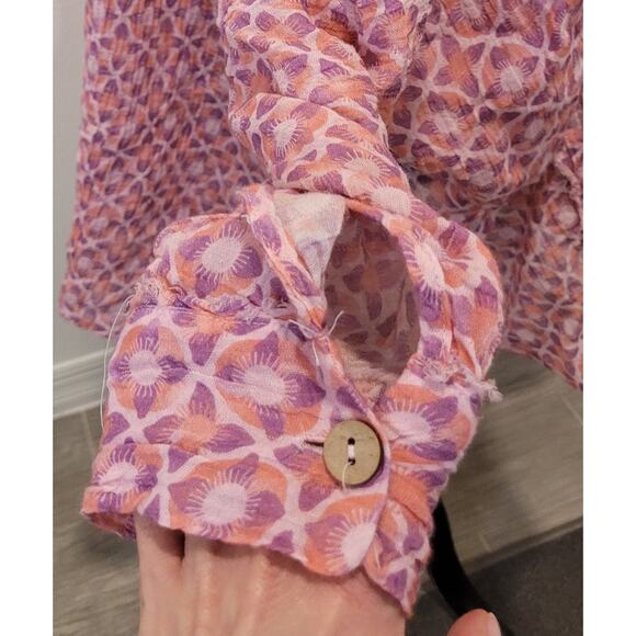 Intimately Free People Oversized Buttondown Blouse Pink Geo Print Linen Blend S - Picture 12 of 12